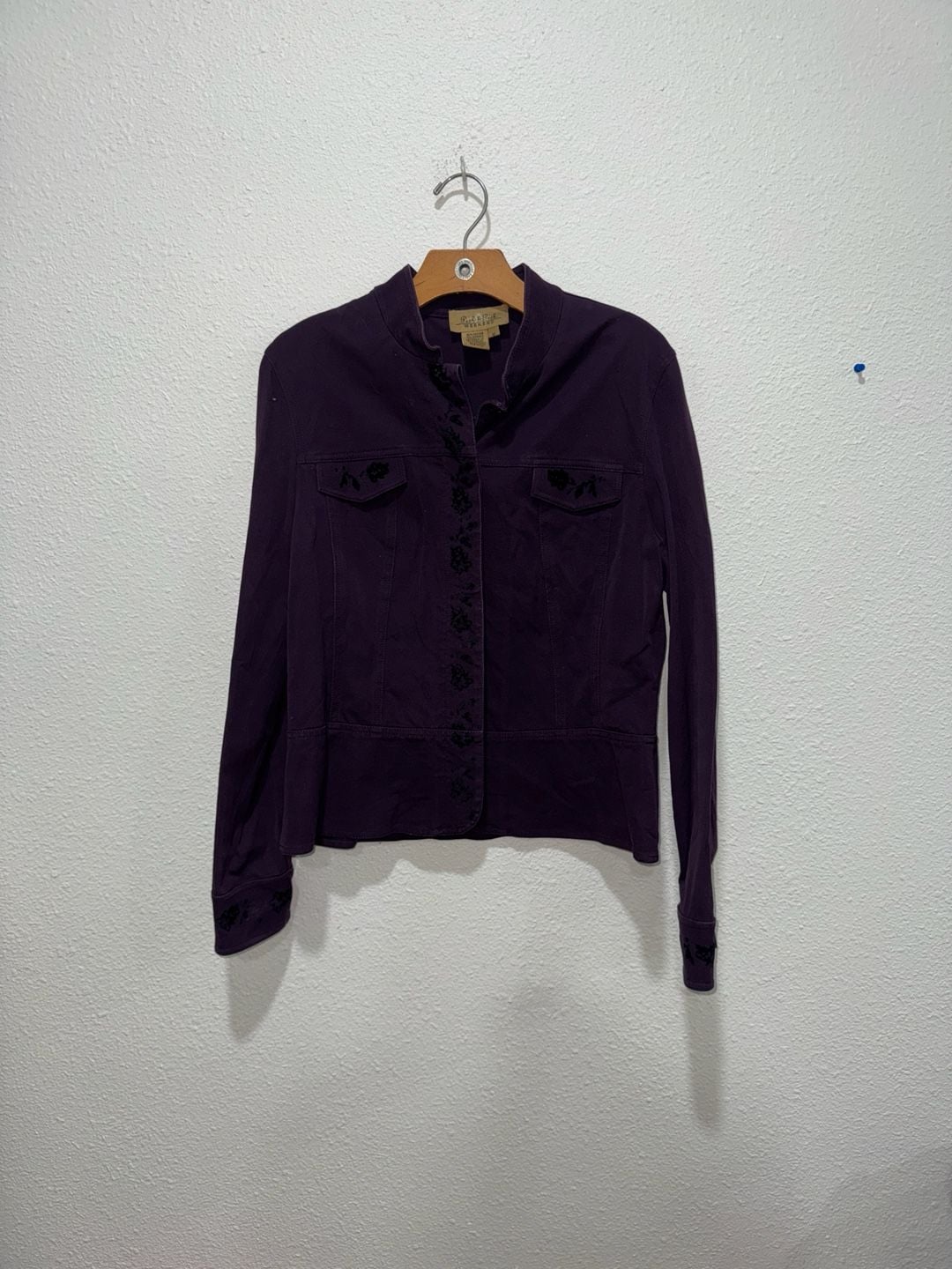 Peck & Peck Weekend Purple Floral Embroidered Button Front Jacket Size 12